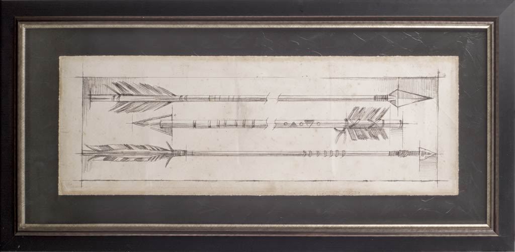 Custom Arrow Schematic I (MC) by Ethan Harper Hand Embellished Framed Art Print Matted under Glass by Mercana at Eve Furniture