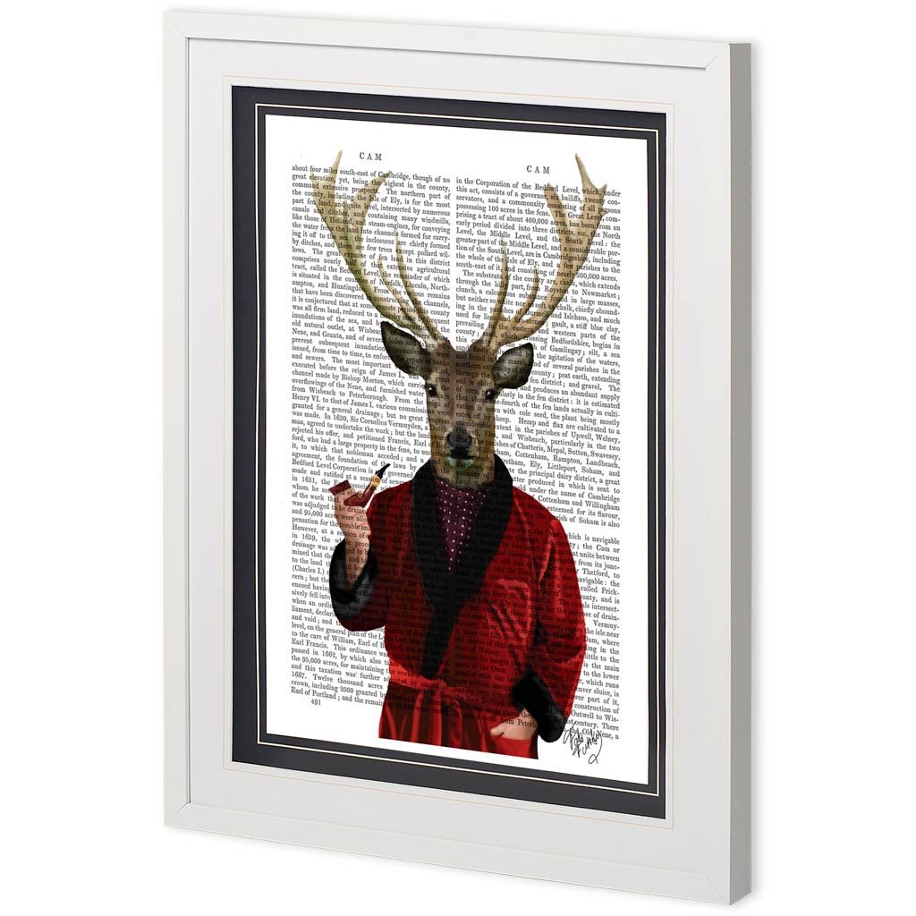 Custom Deer in Smoking Jacket by Fab Funky a Framed Art Print Matted under Glass by Mercana at Eve Furniture