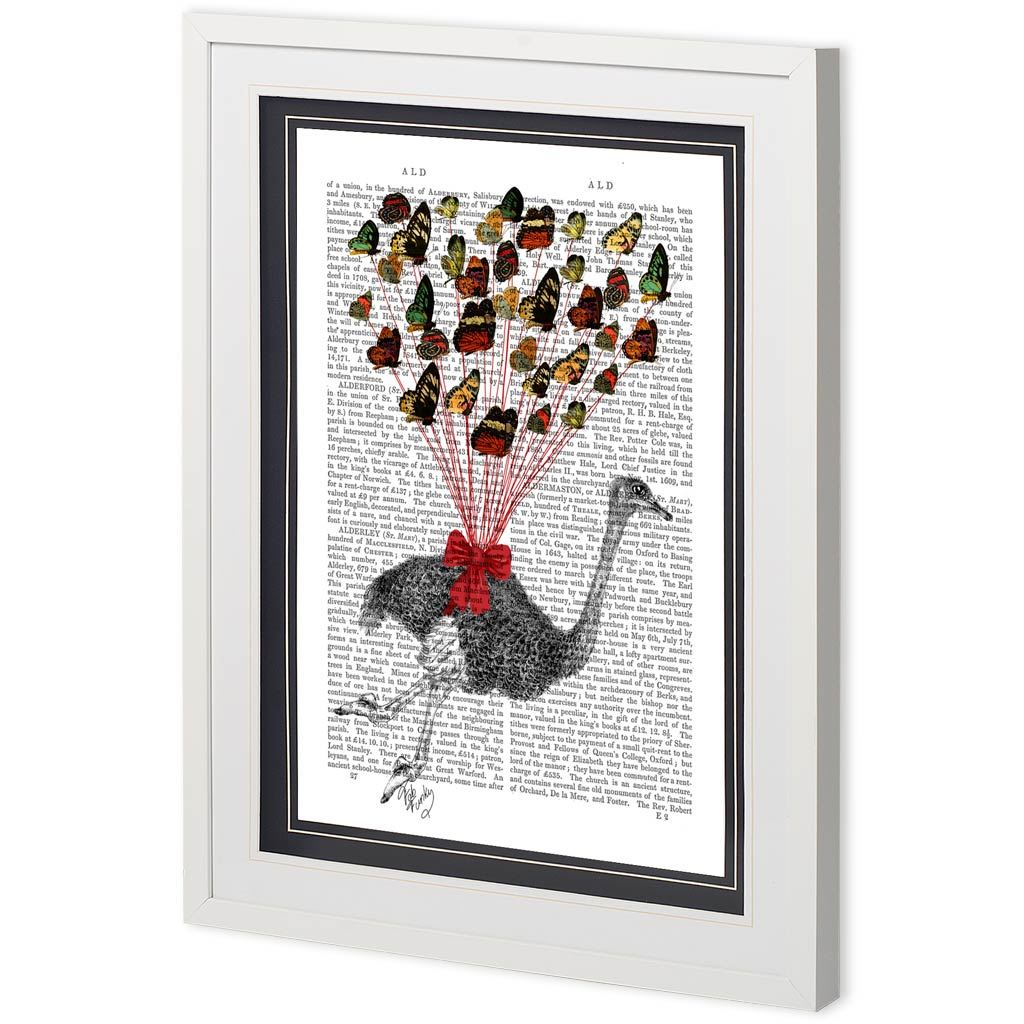 Custom Ostrich Flying with Butterflies by Fab Funky a Framed Art Print Matted under Glass by Mercana at Eve Furniture