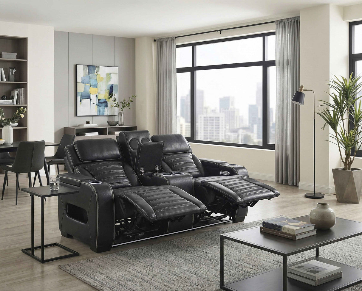 Cyber Black Power Double Reclining Loveseat with Center Console by Homelegance at Eve Furniture