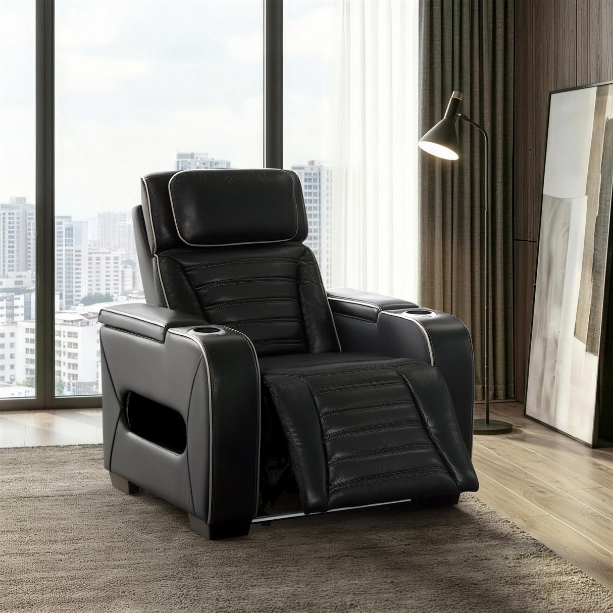 Cyber Black Power Reclining Chair with Power Headrest by Homelegance at Eve Furniture