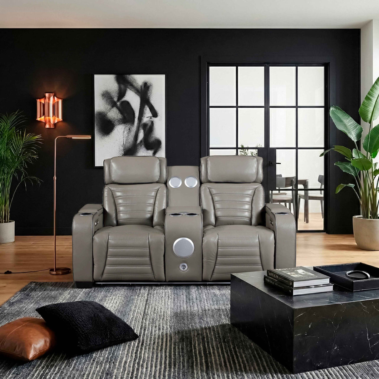 Cyber Gray Power Double Reclining Loveseat with Center Console by Homelegance at Eve Furniture