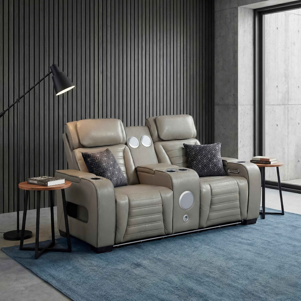 Cyber Gray Power Double Reclining Loveseat with Center Console by Homelegance at Eve Furniture