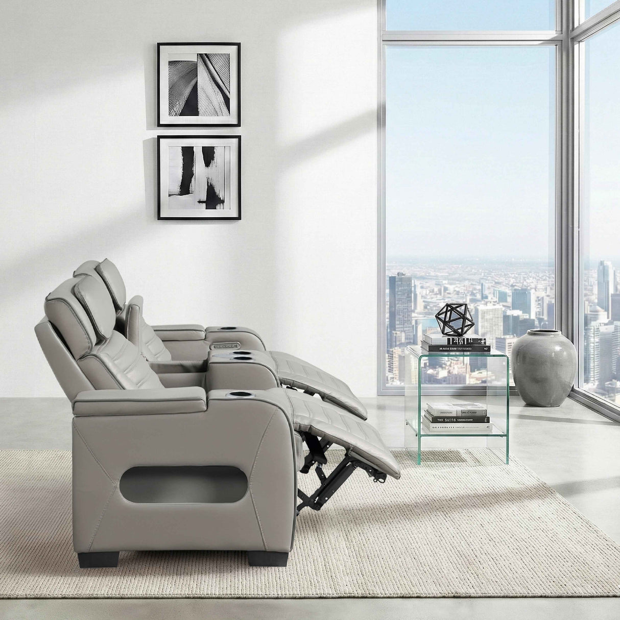 Cyber Gray Power Double Reclining Loveseat with Center Console by Homelegance at Eve Furniture