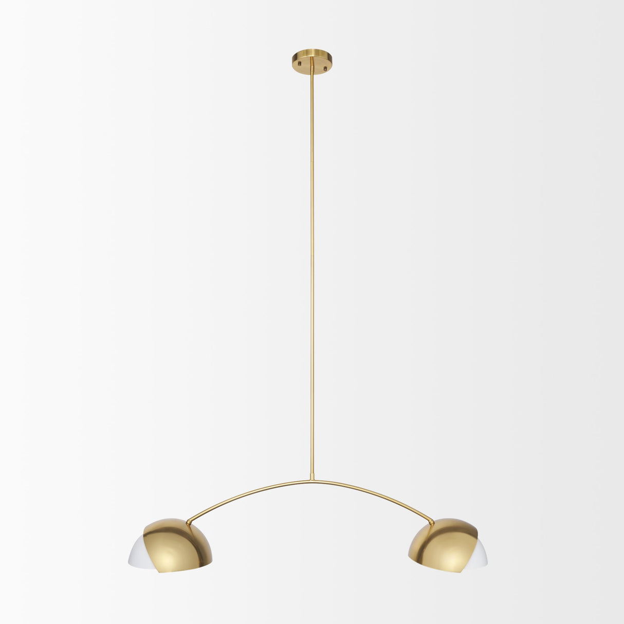 Cybill Brushed Brass w/ White Metal Shades 2-Light Chandelier by Mercana at Eve Furniture
