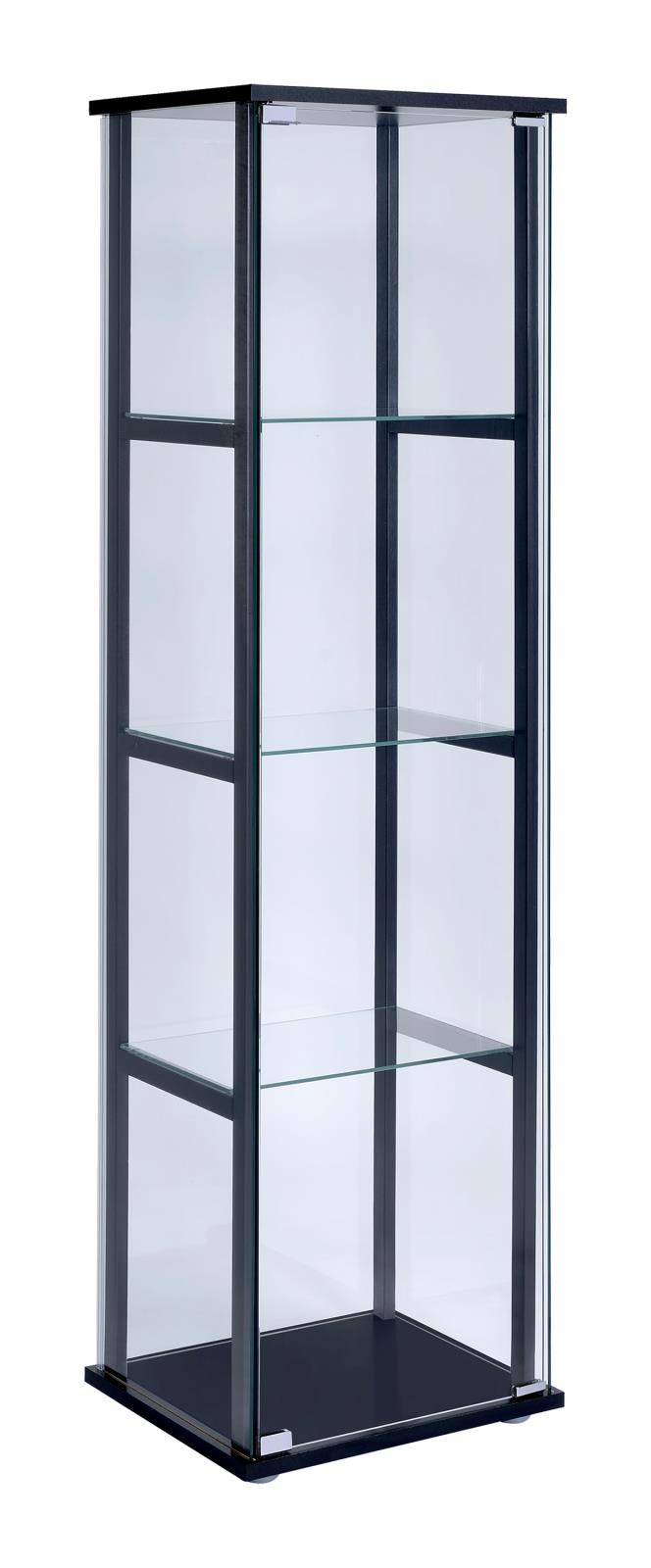 Cyclamen Black/Clear 4-Shelf Glass Curio Cabinet by Coaster at Eve Furniture
