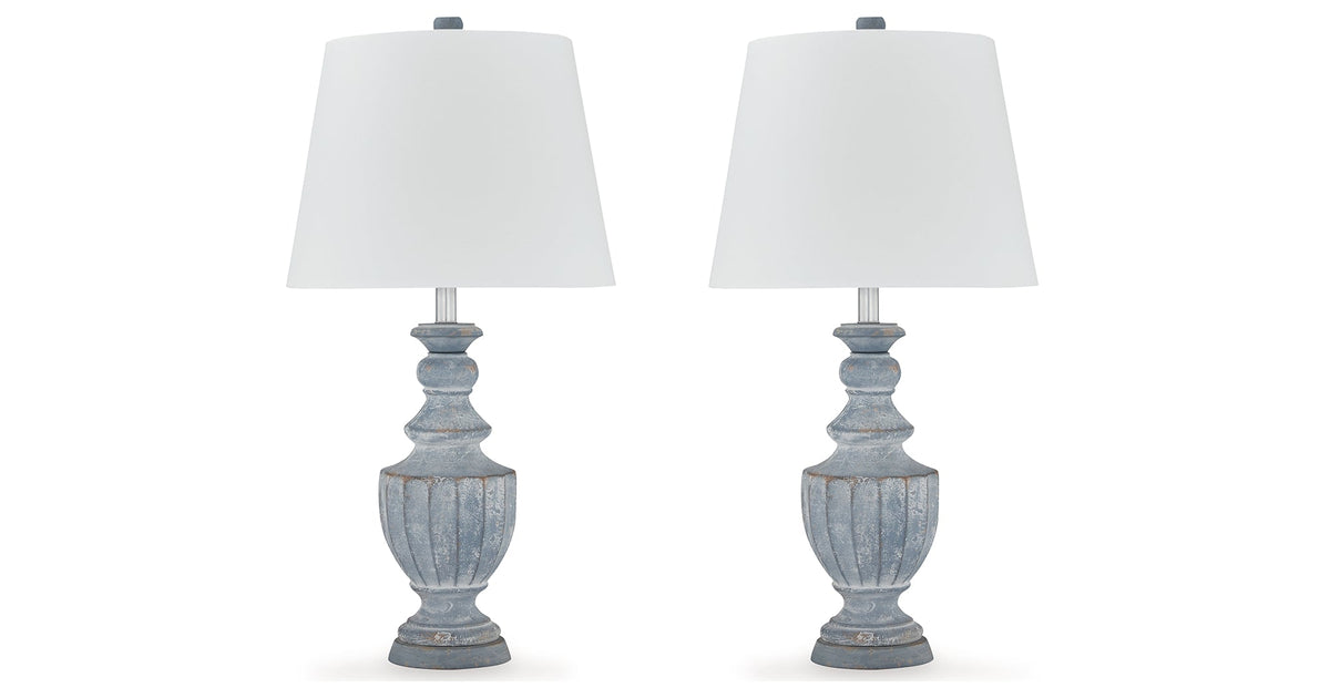 Cylerick 2-Piece Table Lamp Set in Antique Blue by Ashley at Eve Furniture