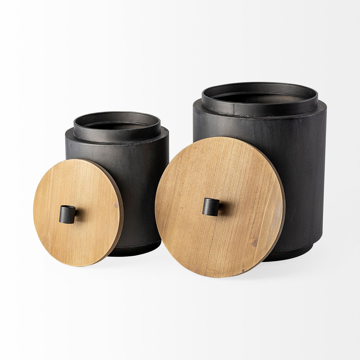 Cyril (Set of 2) Gray Metal W/ Brown Wood Lids Jars by Mercana at Eve Furniture