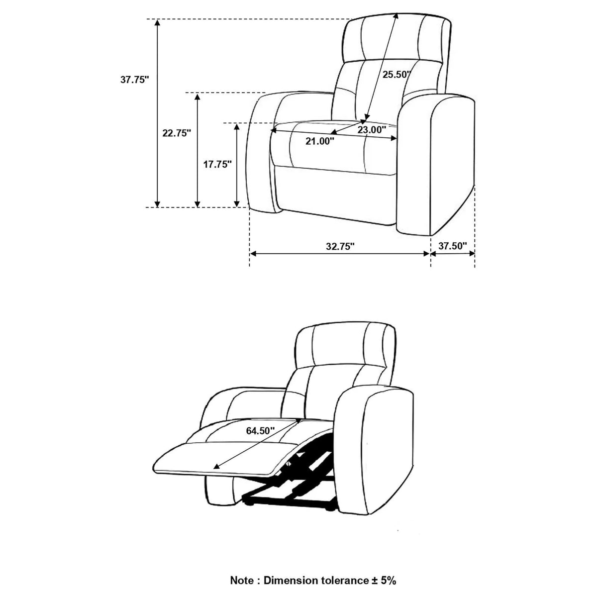 Cyrus Black Home Theater Upholstered Recliner by Coaster at Eve Furniture