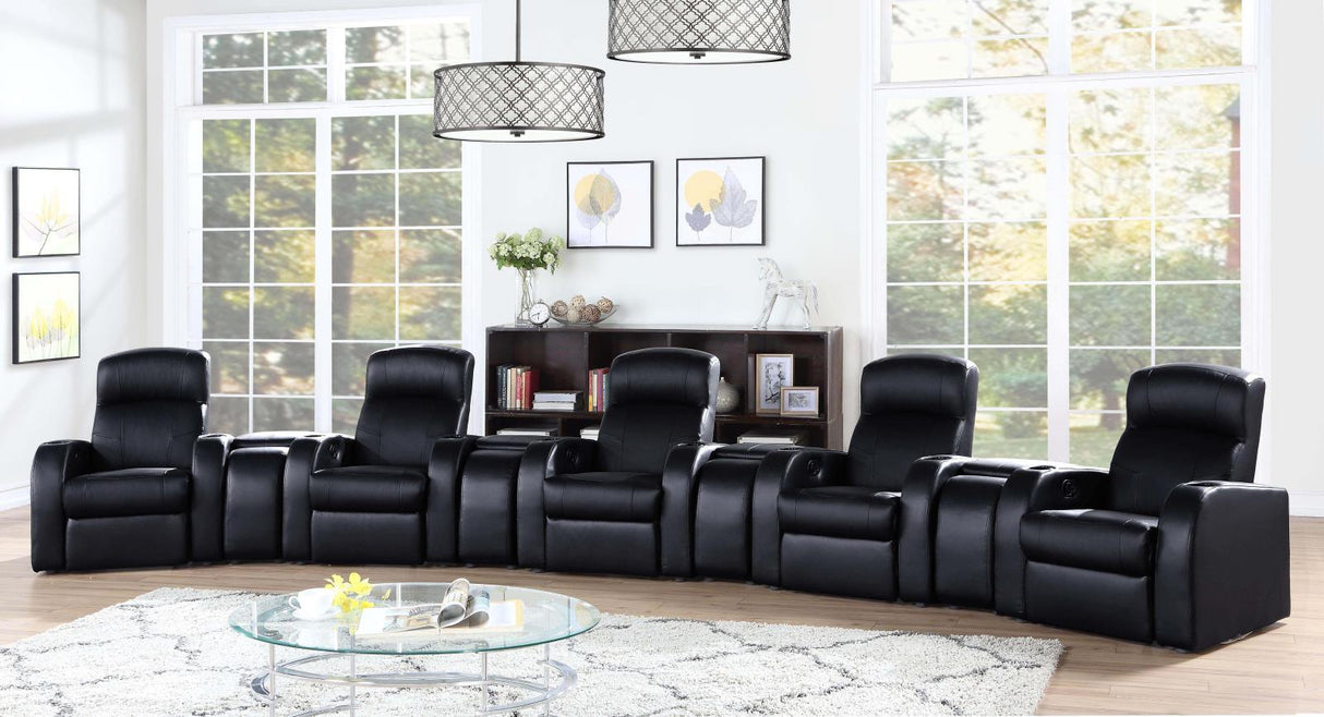 Cyrus Black Upholstered 9-Piece Reclining Living Room Set by Coaster at Eve Furniture