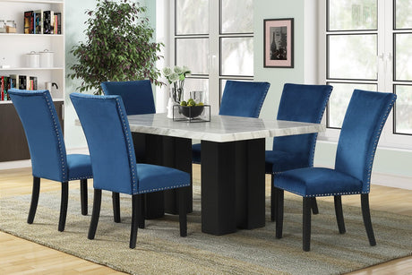 Oslo Blue 7-Piece Faux Marble Dining Set - Eve Furniture