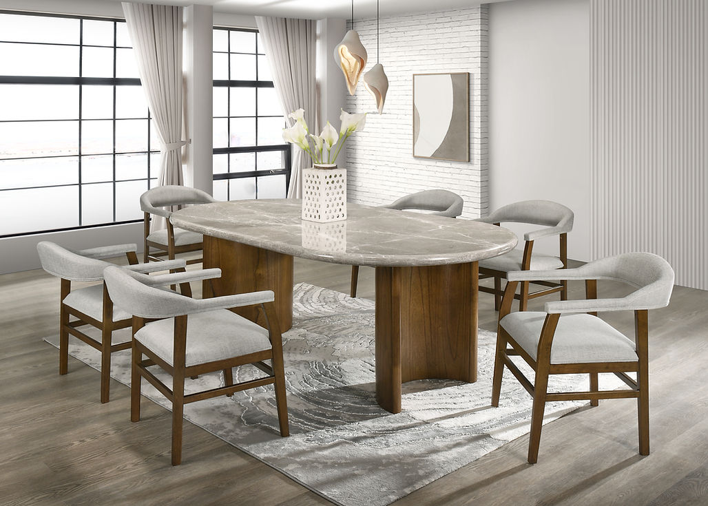 Cyra Marble Top 7-Piece Dining Room Set by New Era Innovations at Eve Furniture