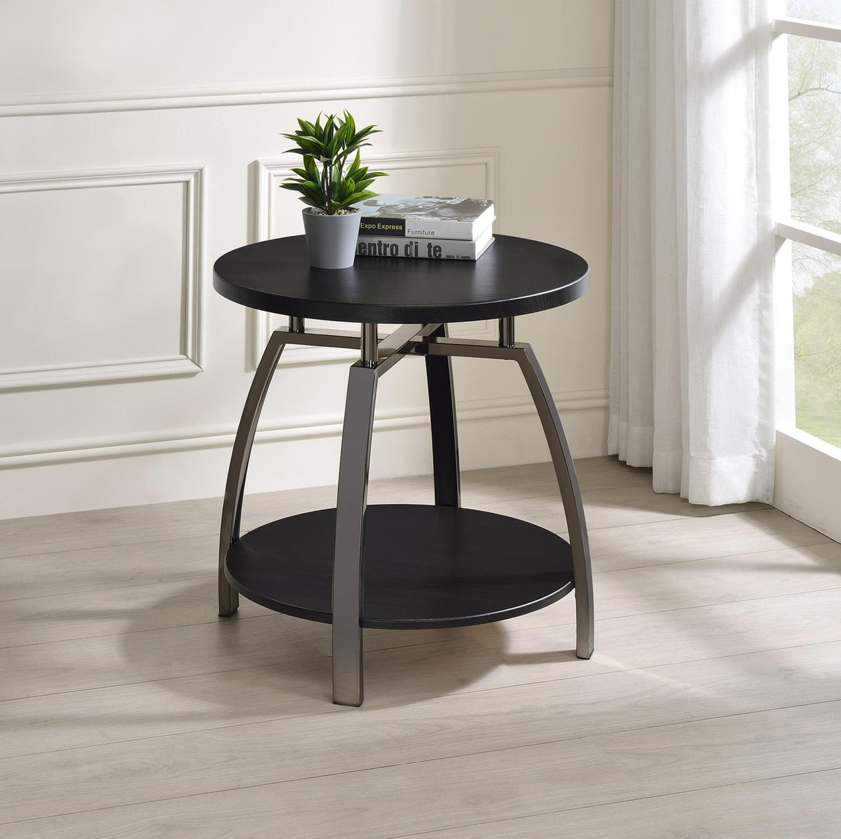 Dacre Dark Gray/Black Nickel Round End Table by Coaster at Eve Furniture