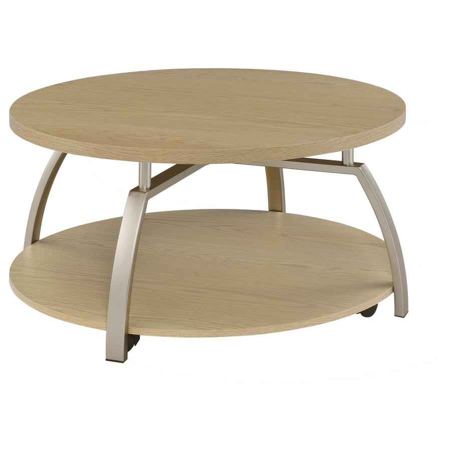 Dacre Greige Round Engineered Wood Top Coffee Table by Coaster at Eve Furniture