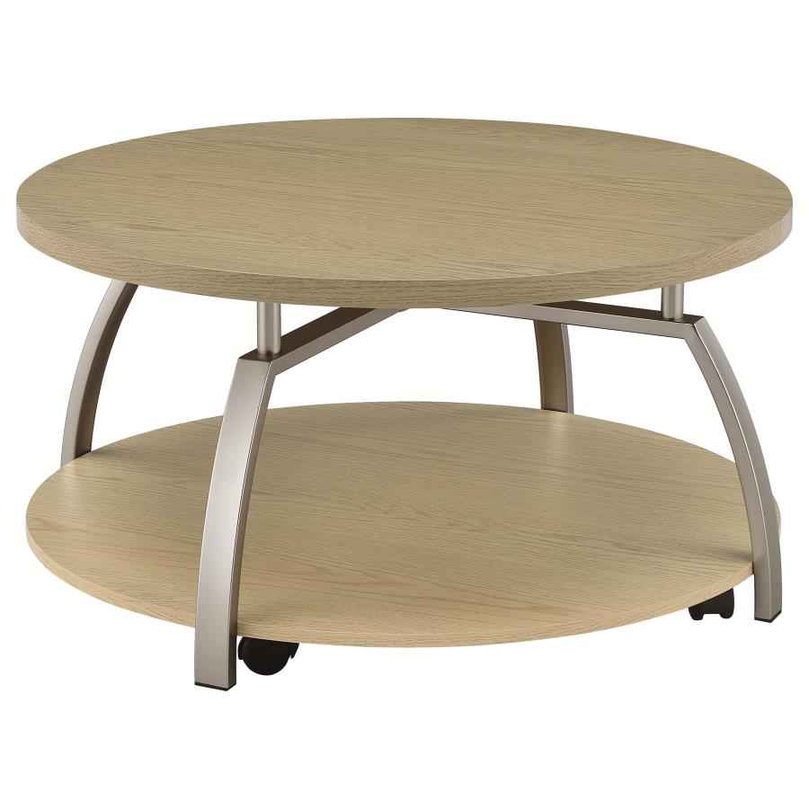 Dacre Greige Round Engineered Wood Top Coffee Table by Coaster at Eve Furniture