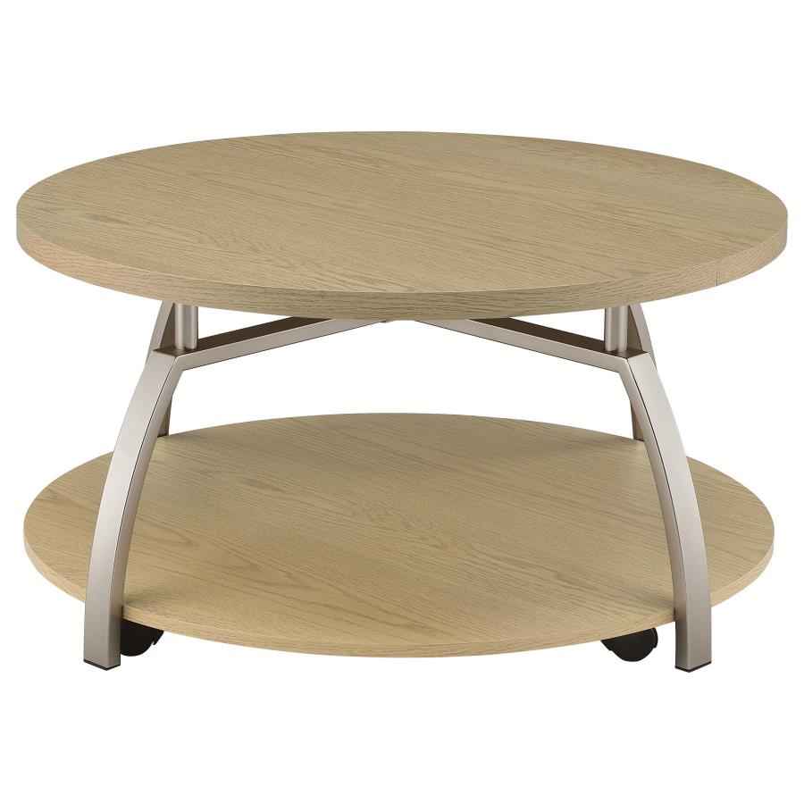 Dacre Greige Round Engineered Wood Top Coffee Table by Coaster at Eve Furniture