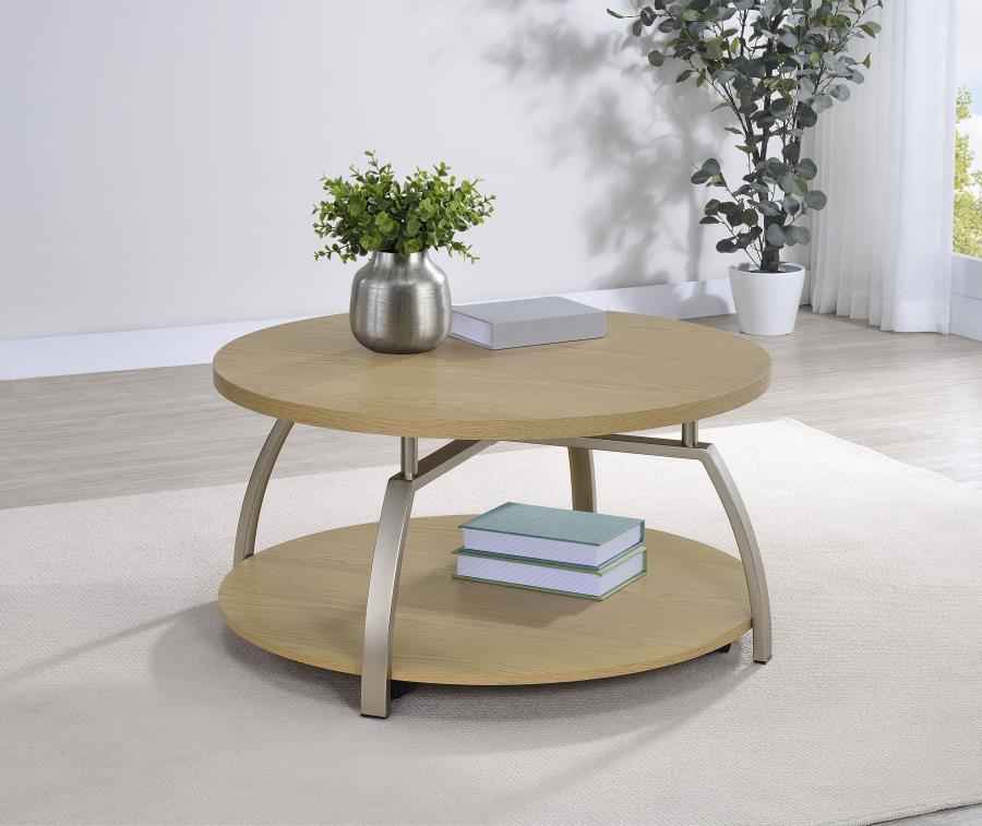 Dacre Greige Round Engineered Wood Top Coffee Table by Coaster at Eve Furniture