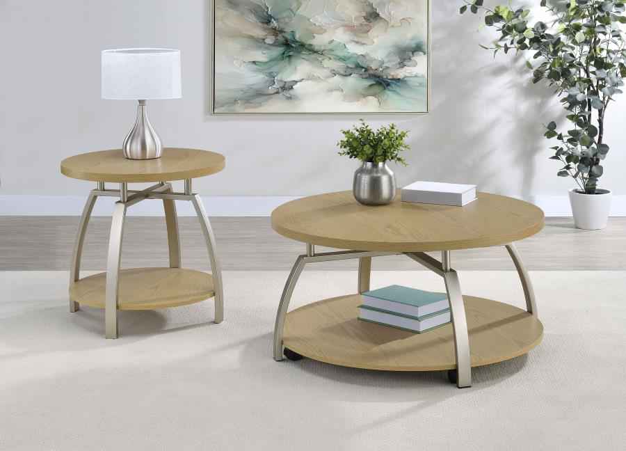 Dacre Greige Round Engineered Wood Top Side End Table by Coaster at Eve Furniture