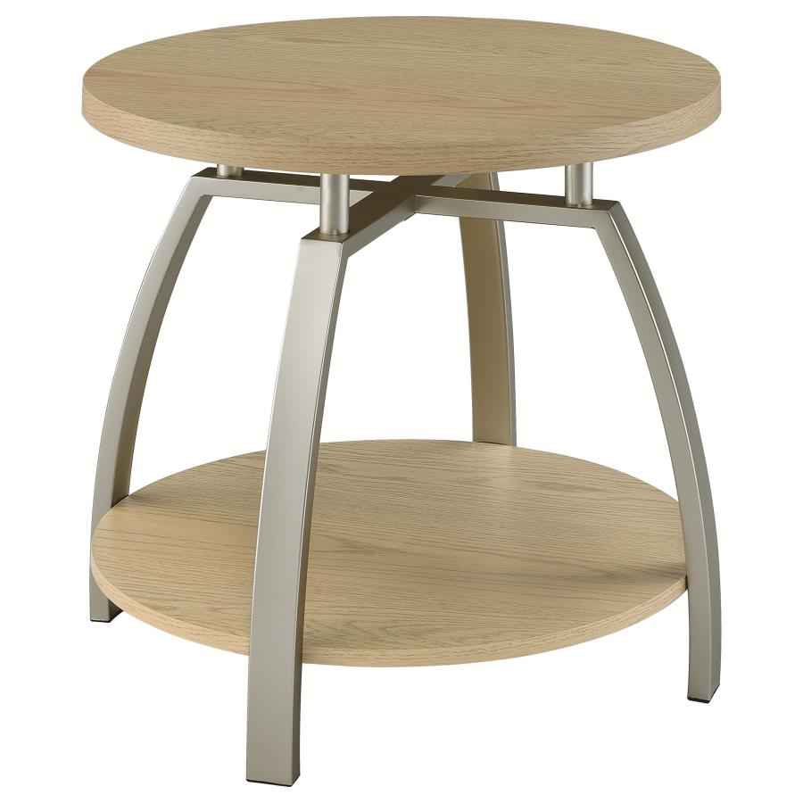 Dacre Greige Round Engineered Wood Top Side End Table by Coaster at Eve Furniture