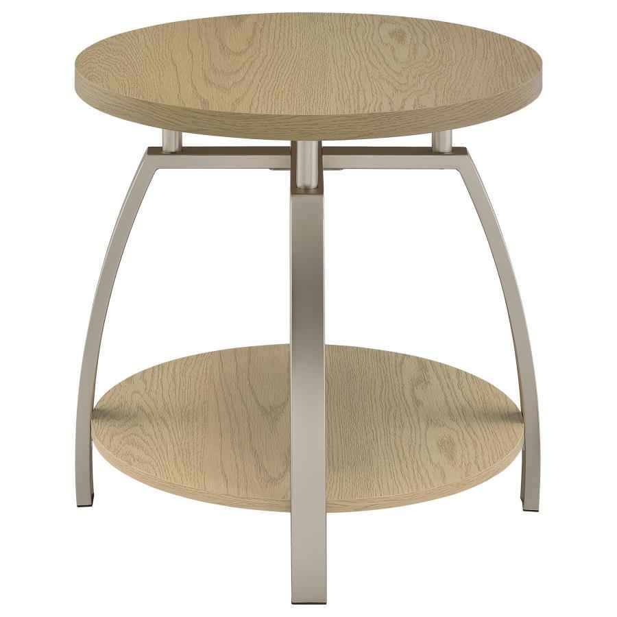Dacre Greige Round Engineered Wood Top Side End Table by Coaster at Eve Furniture
