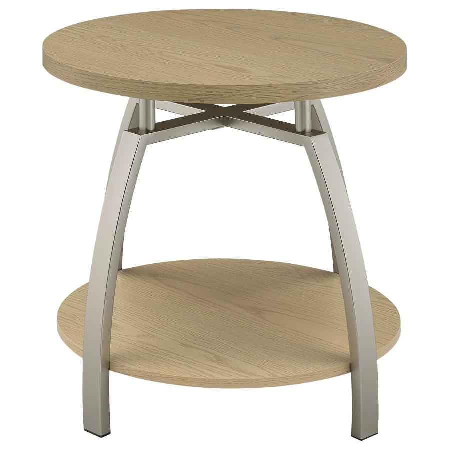 Dacre Greige Round Engineered Wood Top Side End Table by Coaster at Eve Furniture