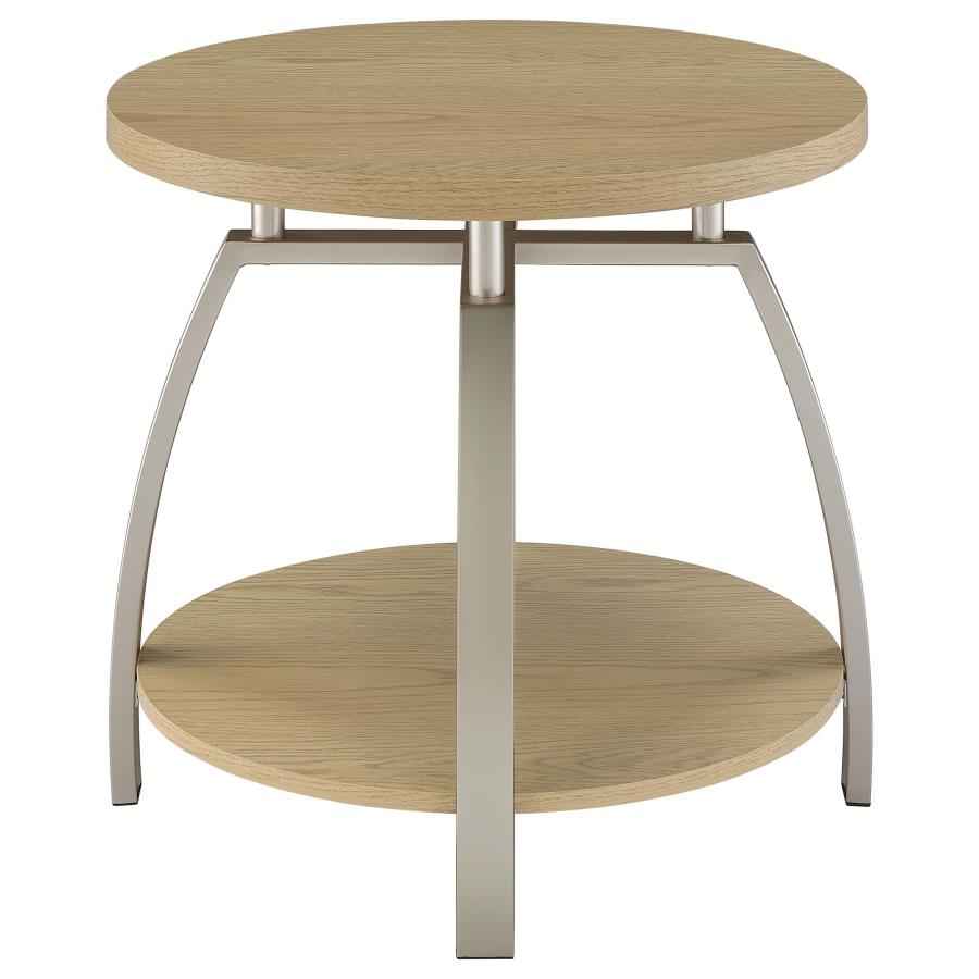 Dacre Greige Round Engineered Wood Top Side End Table by Coaster at Eve Furniture