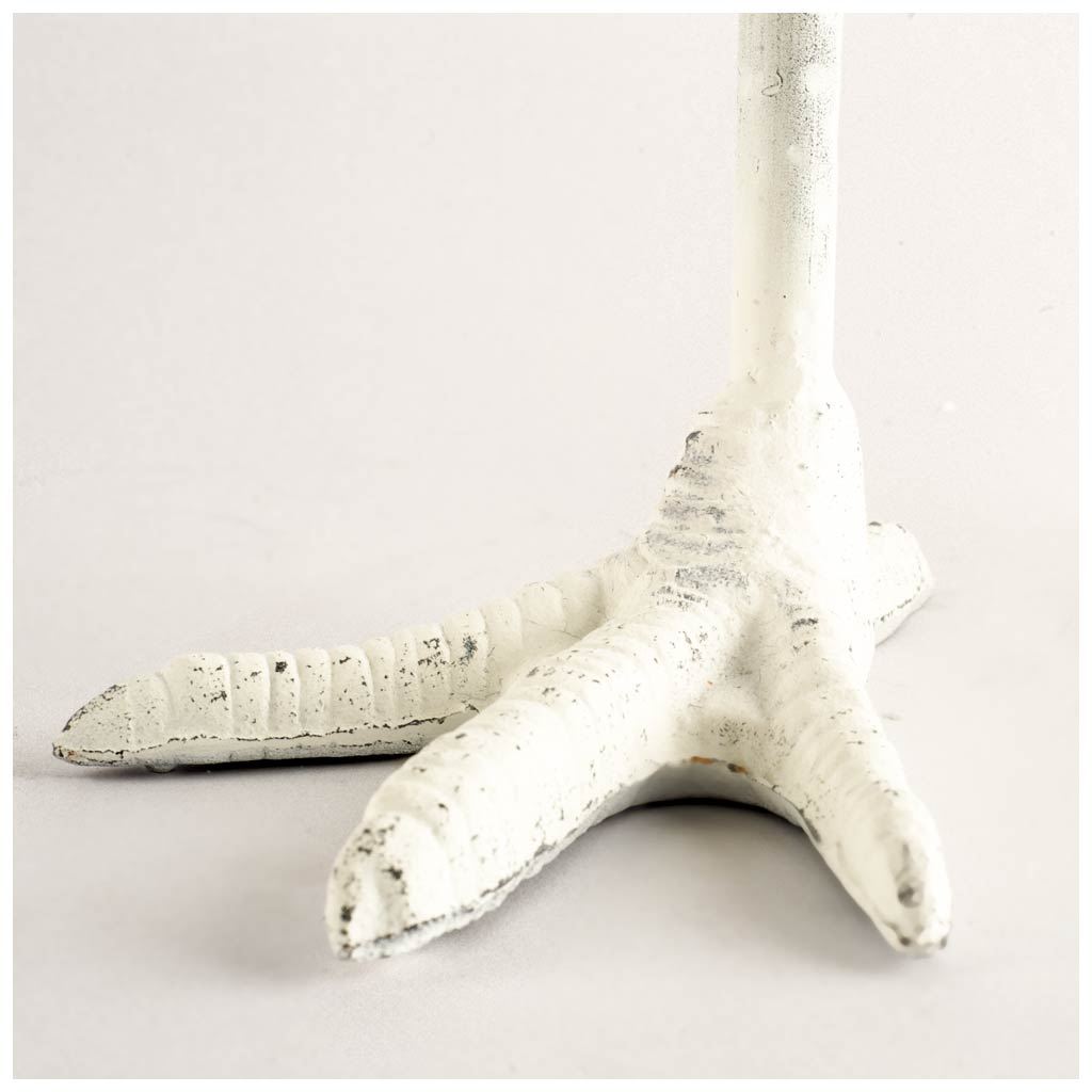 Daffy II Tall White Cast Iron Chicken Foot Table Candle Holder by Mercana at Eve Furniture