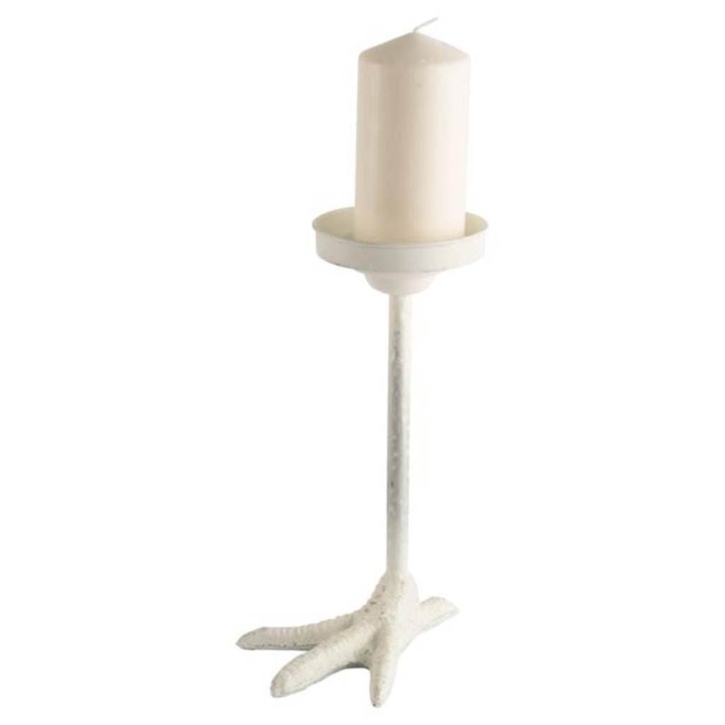 Daffy II Tall White Cast Iron Chicken Foot Table Candle Holder by Mercana at Eve Furniture