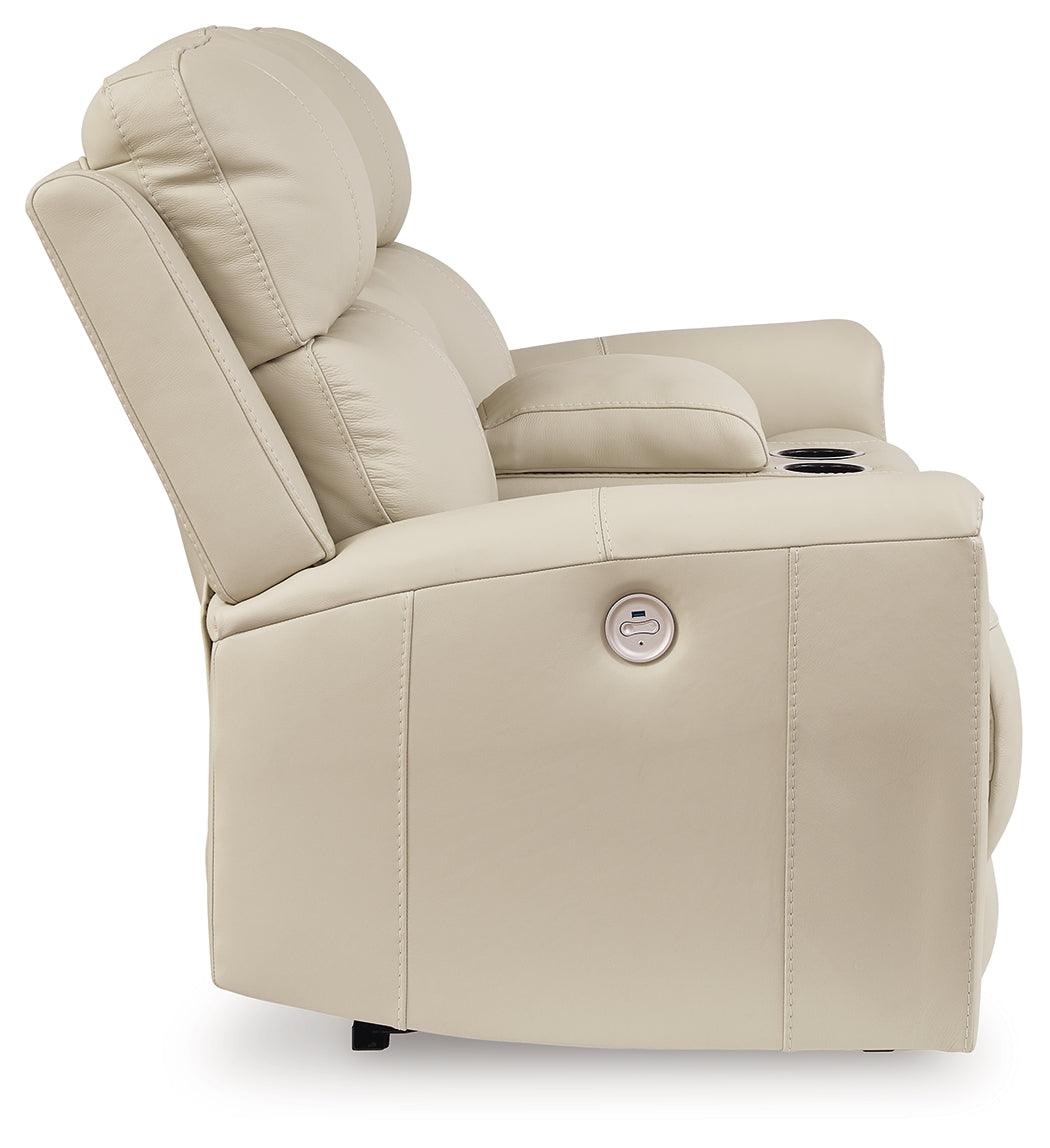 Dahlmoore Almond Power Reclining Loveseat with Console by Ashley at Eve Furniture