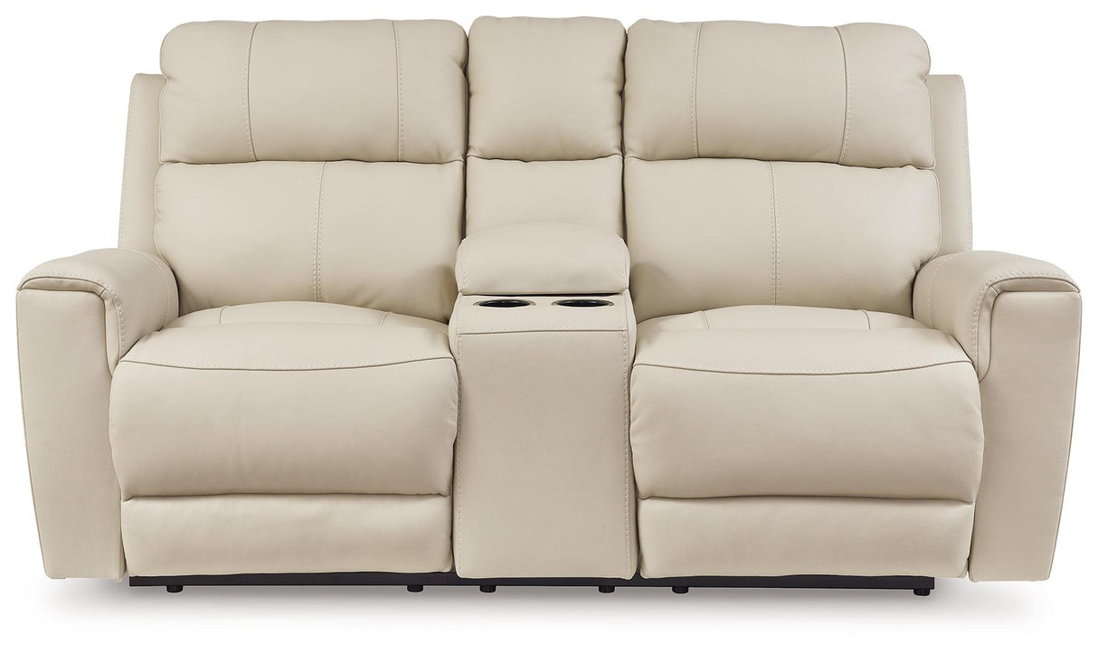 Dahlmoore Almond Power Reclining Loveseat with Console by Ashley at Eve Furniture
