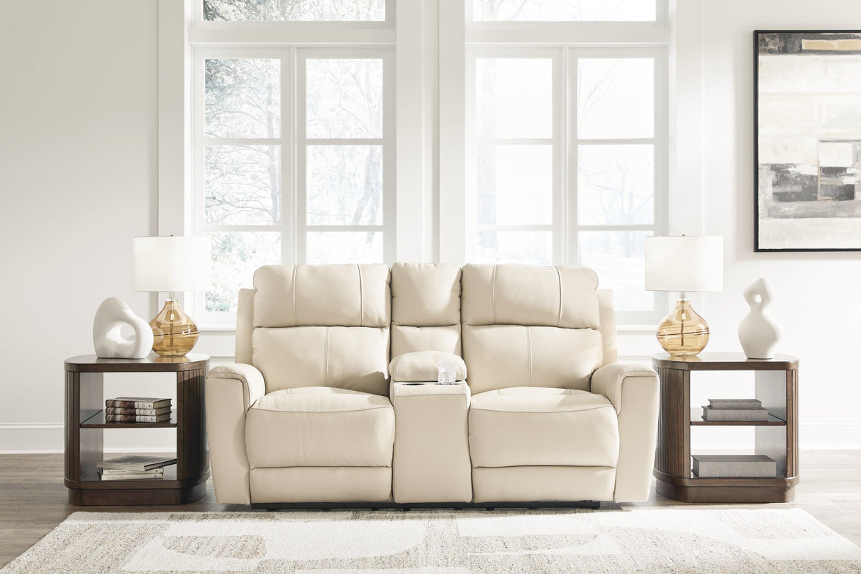 Dahlmoore Almond Power Reclining Loveseat with Console by Ashley at Eve Furniture