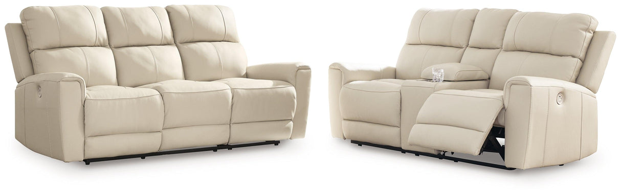 Dahlmoore Almond Power Reclining Sofa and Loveseat by Ashley at Eve Furniture