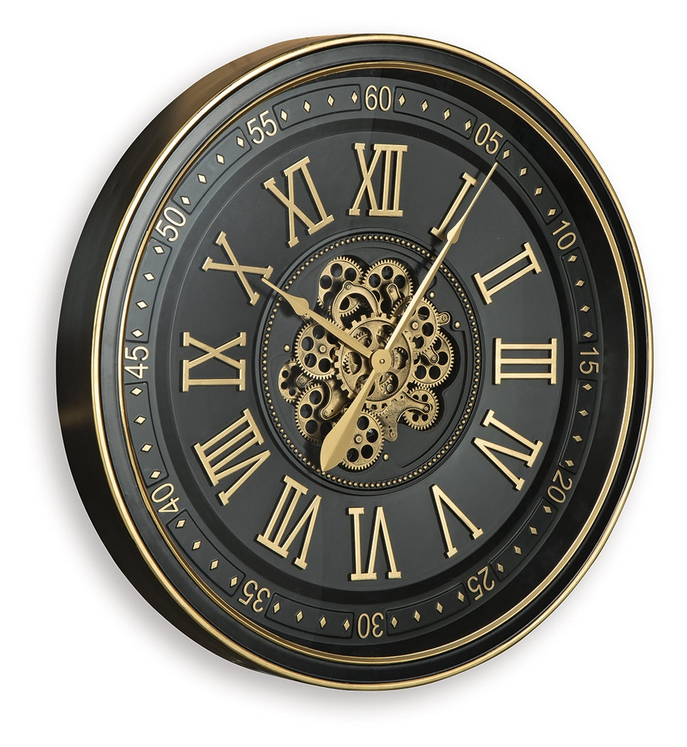 Dairton Black/Gold Finish Wall Clock by Ashley at Eve Furniture