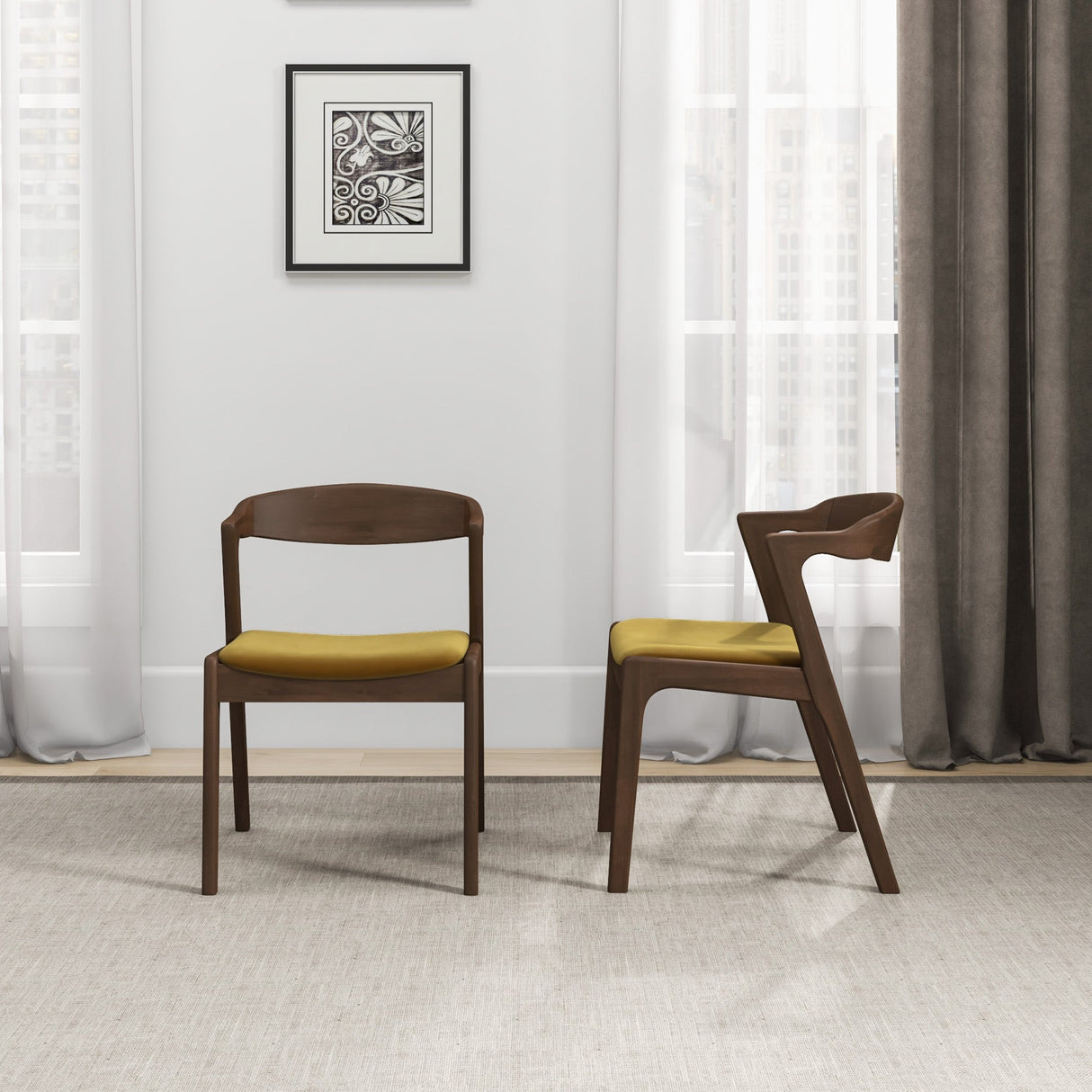 Dakota Dark Yellow Velvet Dining Chair (Set Of 2) by Ashcroft Imports at Eve Furniture