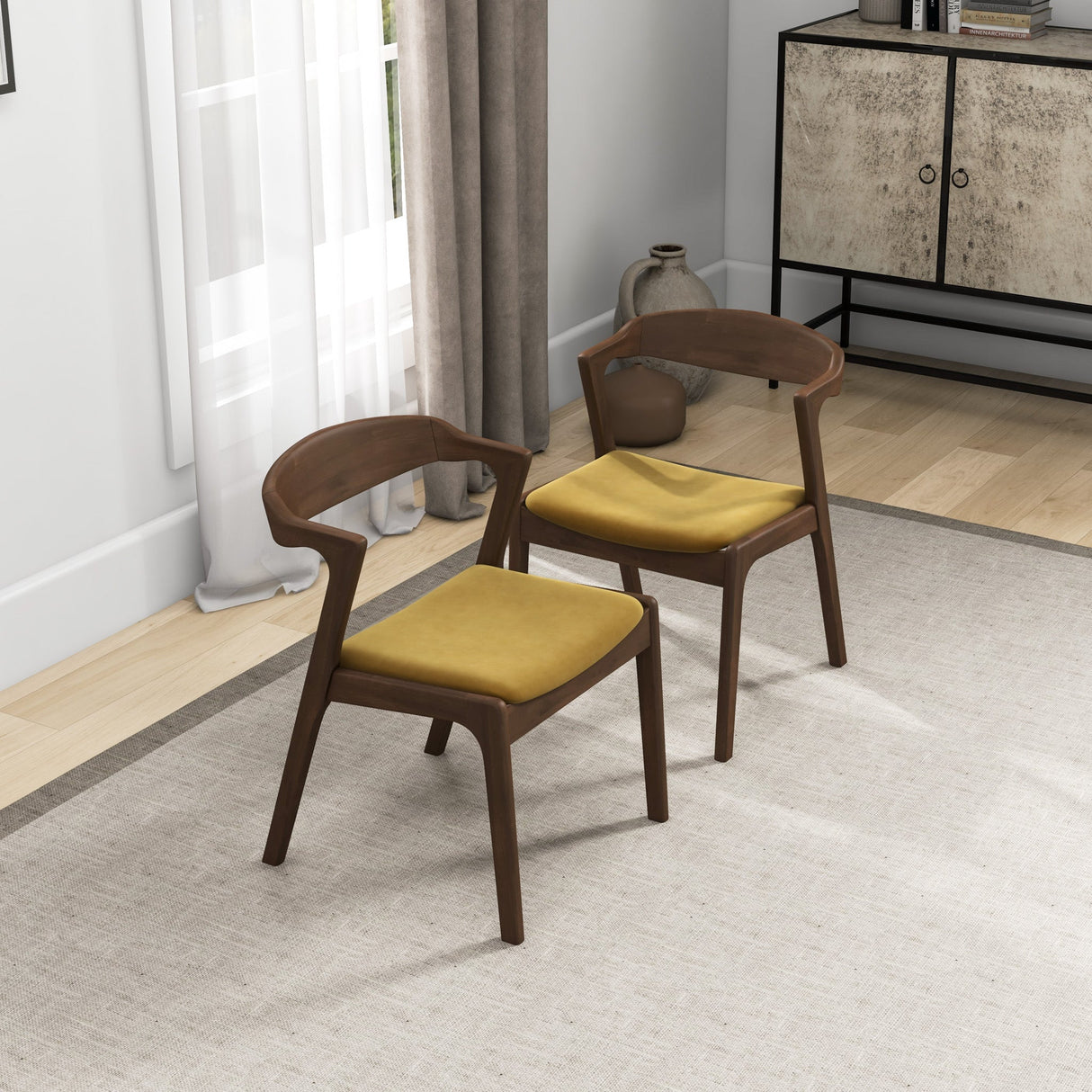 Dakota Dark Yellow Velvet Dining Chair (Set Of 2) by Ashcroft Imports at Eve Furniture
