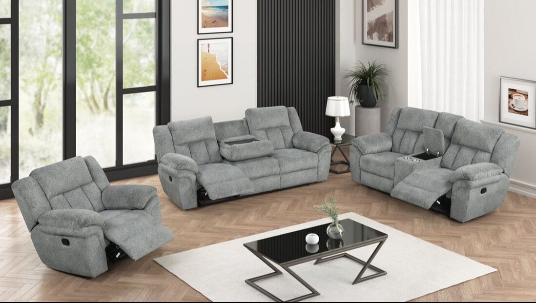 Dallas Gray 3-Piece Manual Reclining Set by Happy Homes at Eve Furniture
