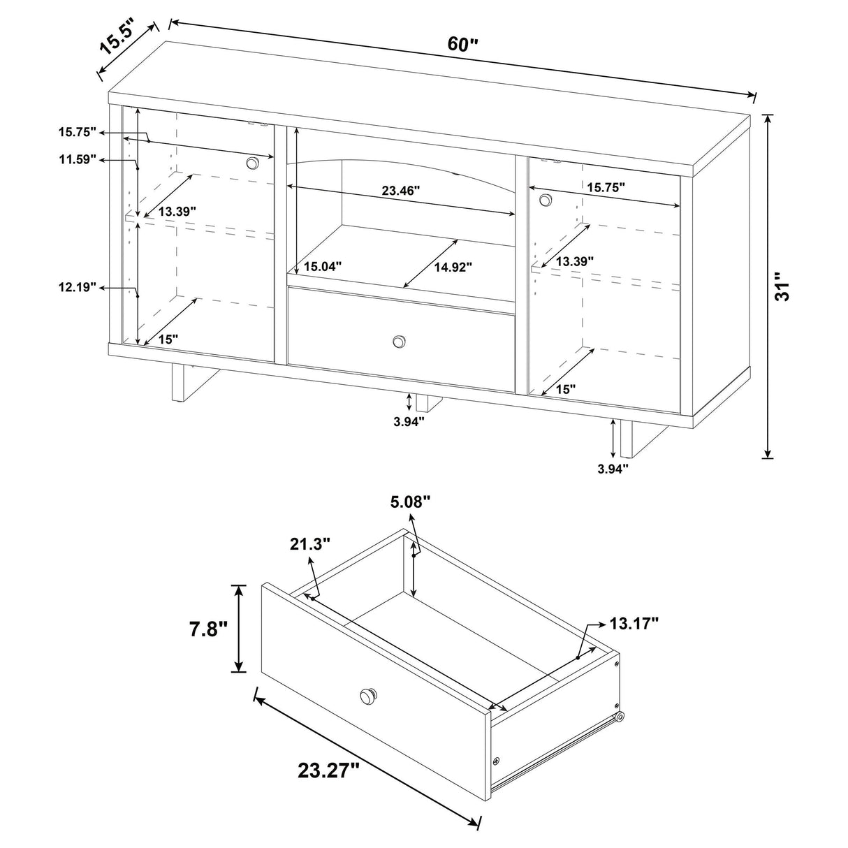 Dalton White and Distressed Pine 2-Door Storage Credenza by Coaster at Eve Furniture
