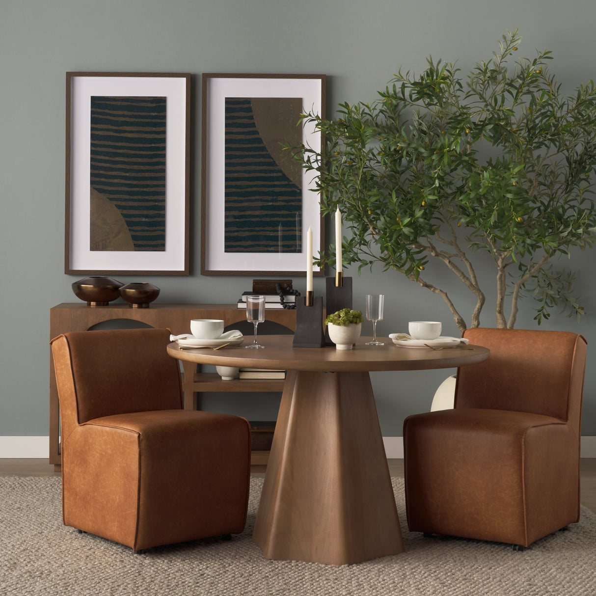Damon 19.8L x 26.3W x 31.8H Cognac Brown Faux Leather Dining Chair, Set of 2 by Mercana at Eve Furniture