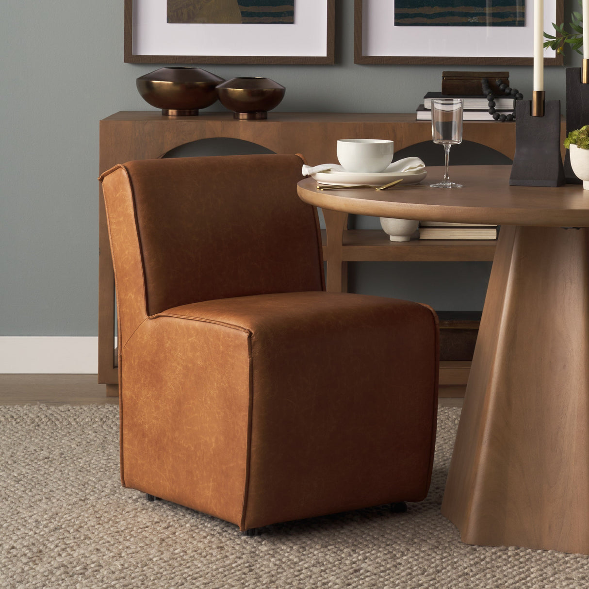 Damon 19.8L x 26.3W x 31.8H Cognac Brown Faux Leather Dining Chair, Set of 2 by Mercana at Eve Furniture