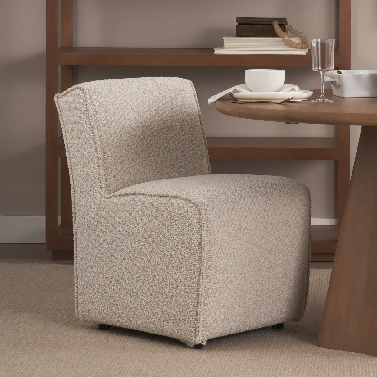 Damon 20.5L x 27.2W x 31.3H Fully Upholstered Cream-Toned Fabric Dining Chair on Casters, Set of 2 by Mercana at Eve Furniture
