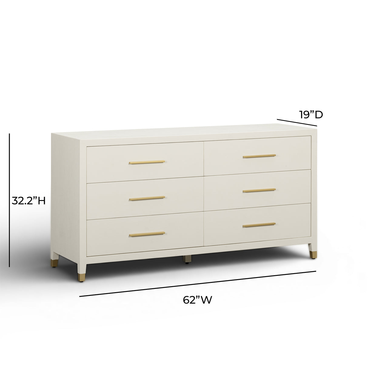 Dani 62" Cream Faux Shagreen 6-Drawer Dresser by TOV Furniture at Eve Furniture