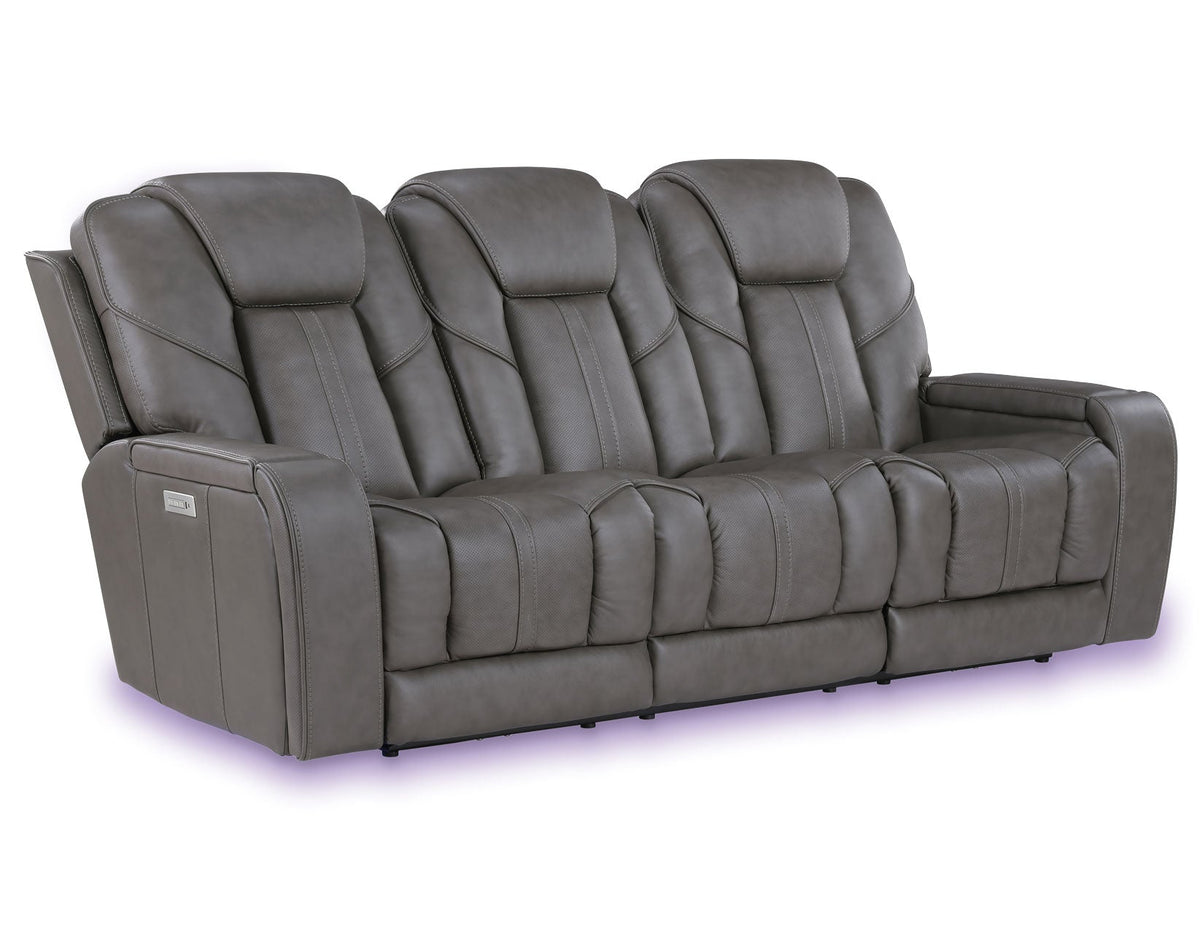 Daniel Triple Power Home Theater Leather Reclining Sofa with Drop-Down Control Console, Built-in Speakers & Vibration, Heat, and Massage by Steve Silver at Eve Furniture