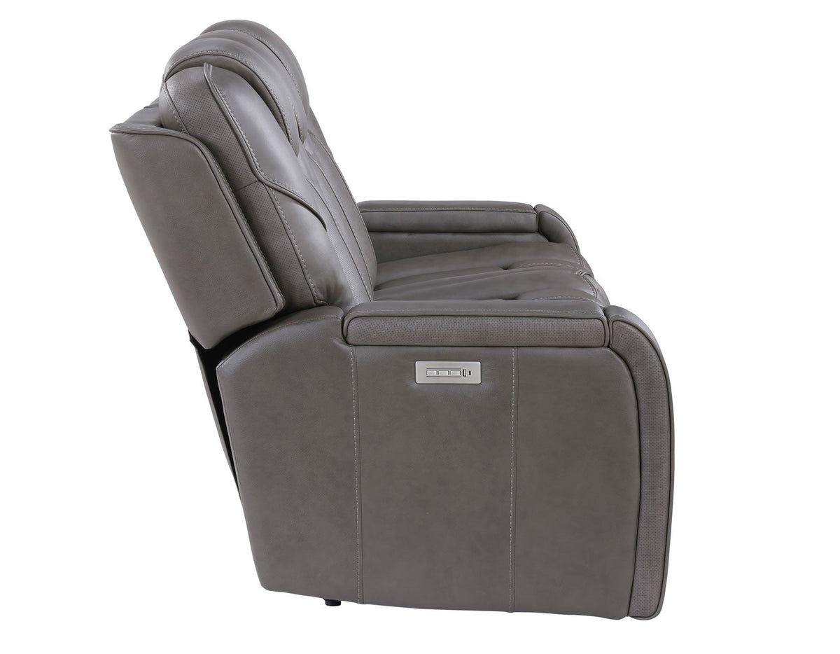 Daniel Triple Power Home Theater Leather Reclining Sofa with Drop-Down Control Console, Built-in Speakers & Vibration, Heat, and Massage by Steve Silver at Eve Furniture