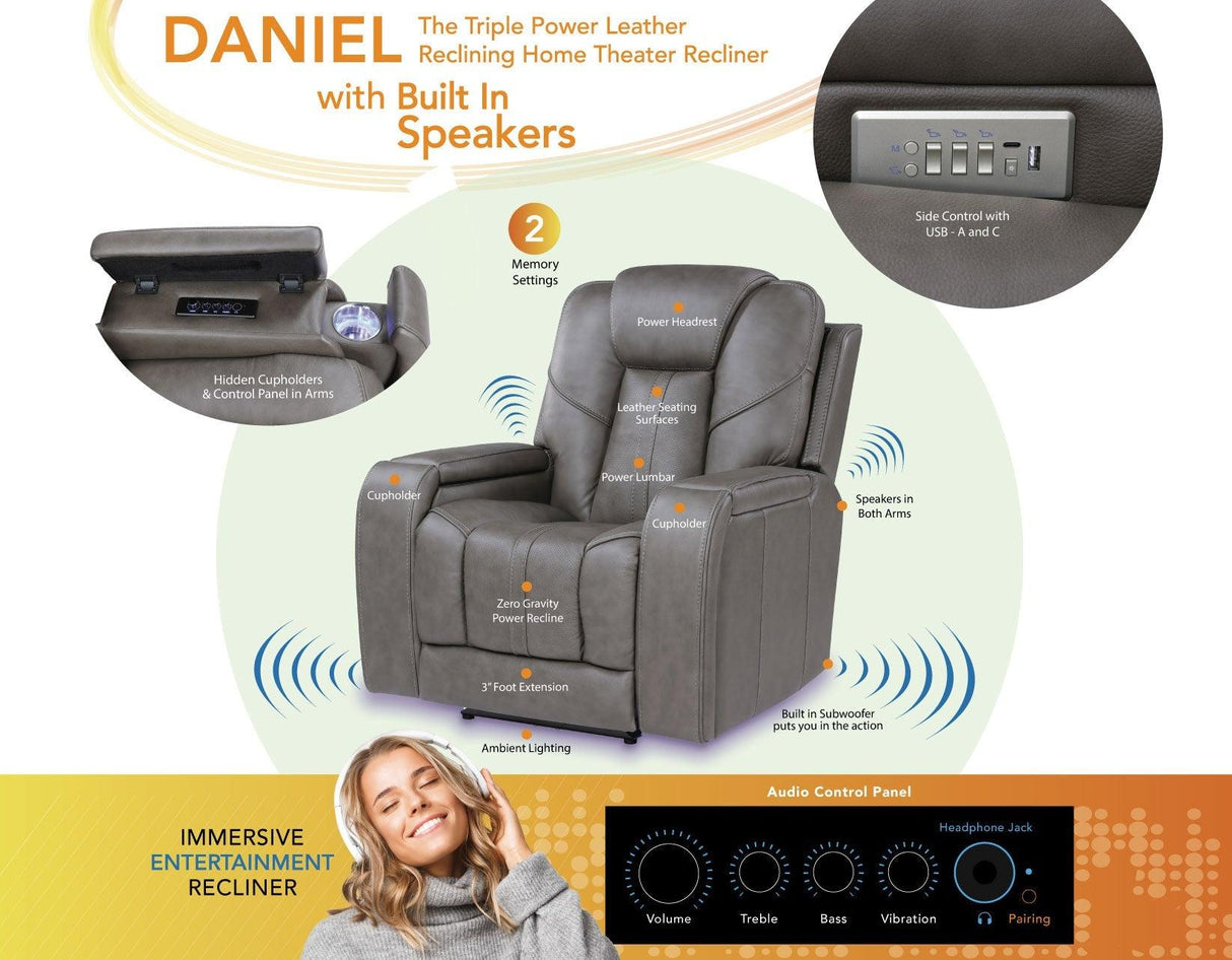 Daniel 3-Piece Triple Power Leather Manual Reclining Set by Steve Silver at Eve Furniture