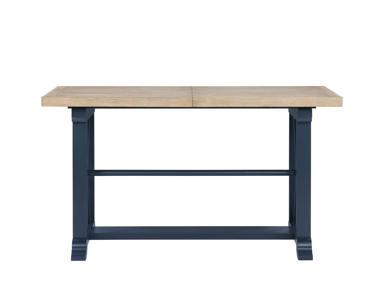 Darcy 64-82″Counter Table with 18-inch leaf, Midnight Blue and Natural Finish by Steve Silver at Eve Furniture