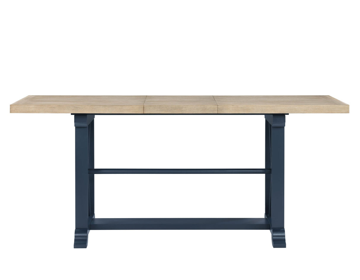 Darcy 64-82″Counter Table with 18-inch leaf, Midnight Blue and Natural Finish by Steve Silver at Eve Furniture