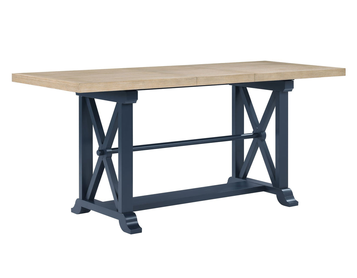 Darcy 64-82″Counter Table with 18-inch leaf, Midnight Blue and Natural Finish by Steve Silver at Eve Furniture