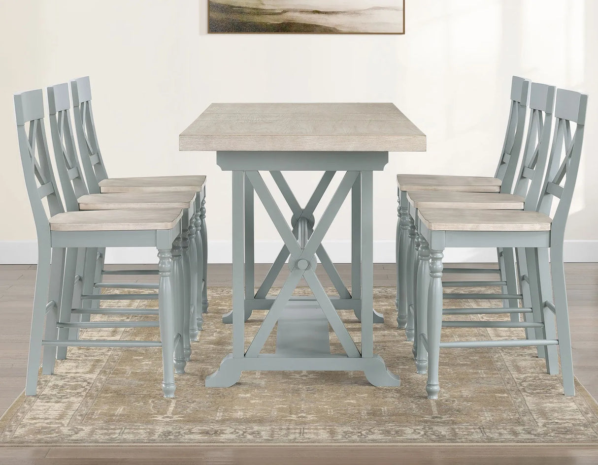 Darcy 64-82″Counter Table with 18-inch leaf, Mint Green and Natural Finish by Steve Silver at Eve Furniture