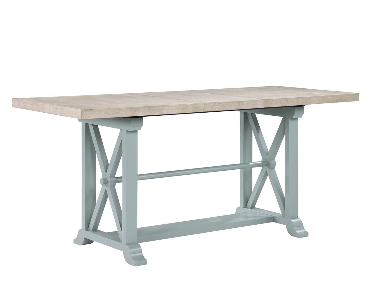 Darcy 64-82″Counter Table with 18-inch leaf, Mint Green and Natural Finish by Steve Silver at Eve Furniture