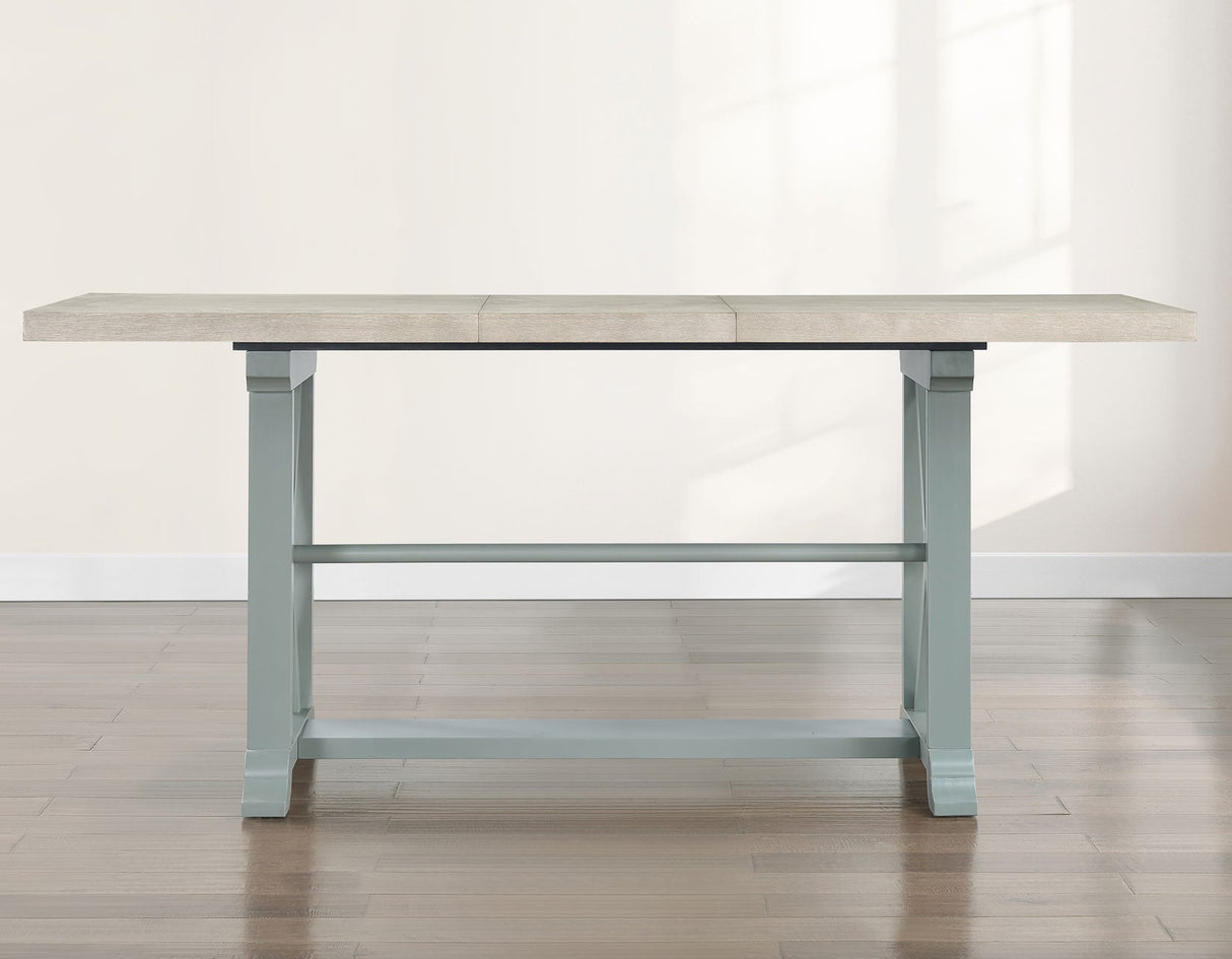 Darcy 64-82″Counter Table with 18-inch leaf, Mint Green and Natural Finish by Steve Silver at Eve Furniture